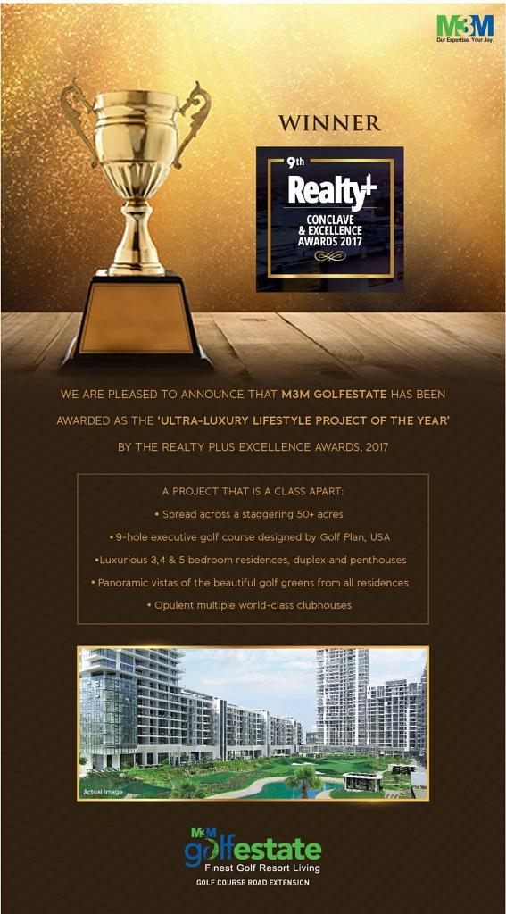 M3M Golf Estate awarded The Ultra-Luxury Lifestyle Project Of The Year 2017